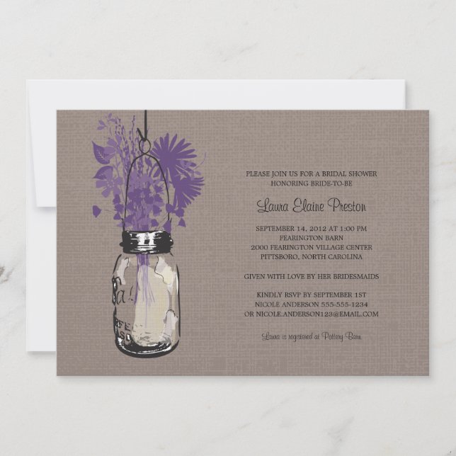 Bridal Shower Mason Jar and Wildflowers Invitation (Front)