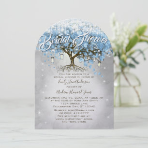 Bridal Shower Mason Jar Blue Heart Leaf Tree Invitation