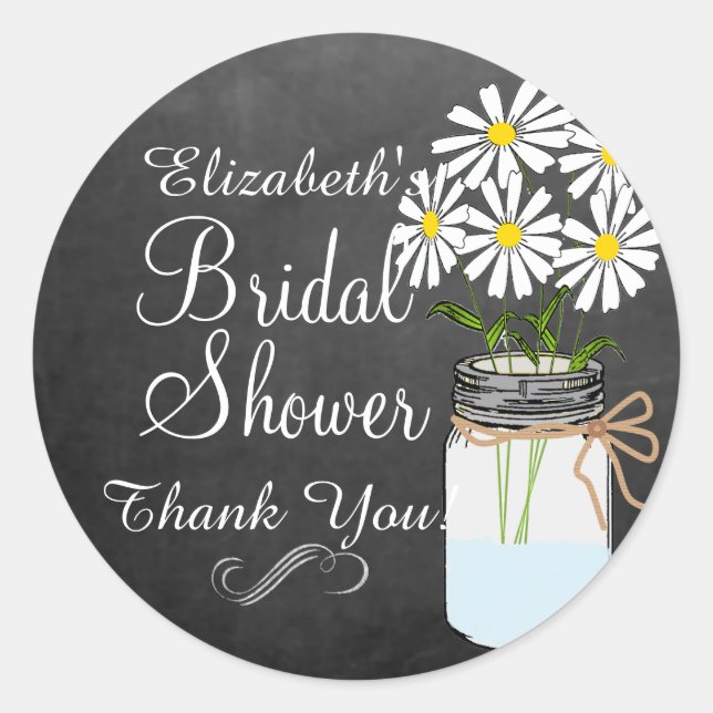 Bridal Shower Mason Jar Flower Chalkboard Classic Round Sticker (Front)