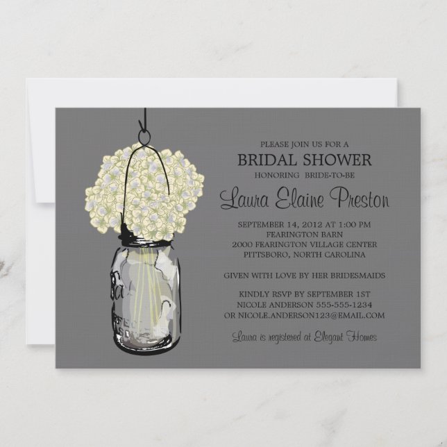 Bridal Shower Mason Jar Hydrangeas Invitation (Front)