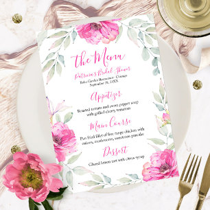 Bridal Shower Menu Hot Pink Floral Watercolor Invitation