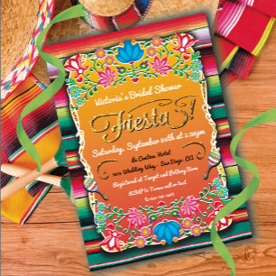 Bridal Shower Mexican Fiesta Party Gold Glitter Invitation