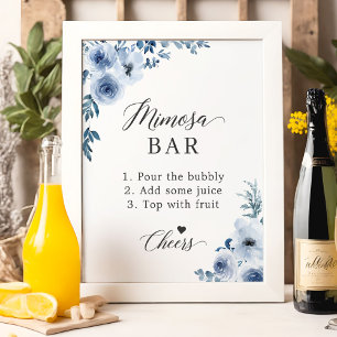 Bridal Shower Mimosa Bar Sign Dusty Blue Floral