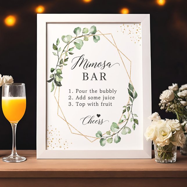 Bridal Shower Mimosa Bar Sign Geometric Eucalyptus (Creator Uploaded)