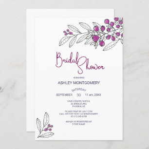 Bridal Shower Minimalist Purple Leaves Berries Invitation