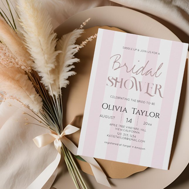 Bridal Shower Minimalist Rose pink strip   Invitation (Creator Uploaded)