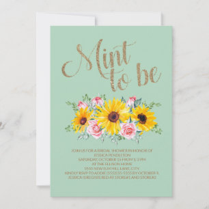 Bridal Shower Mint to Be Sunflowers Pink Roses Invitation
