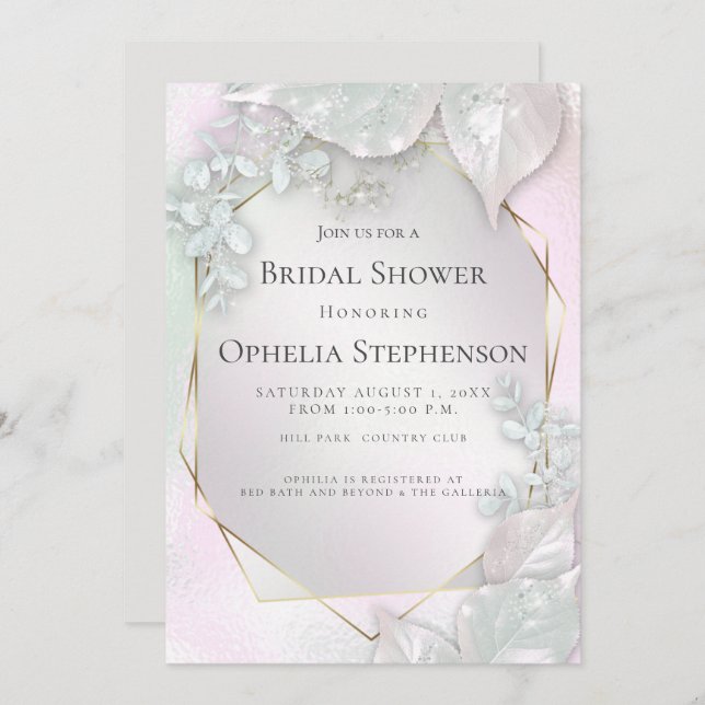 BRIDAL SHOWER | Misty Pink Pearl Shimmer Invitation (Front/Back)