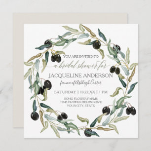 Bridal Shower Modern Olive Branch Leaf Wreath Invitation