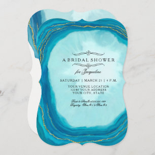 Bridal Shower Modern Simple Geode Blue Painted Art Invitation