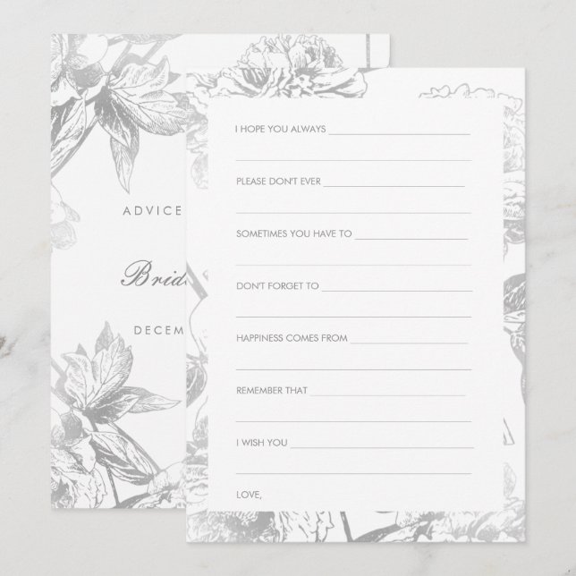 Bridal Shower Modern Simple Silver Floral Invitation (Front/Back)