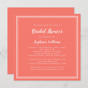 Bridal Shower Modern Square Elegant Trendy Coral Invitation