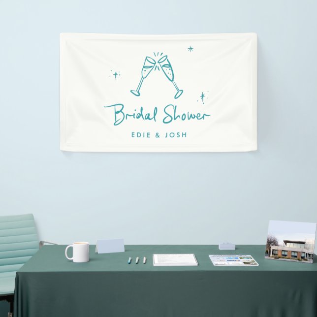 Bridal shower modern teal blue elegant handwritten banner (Tradeshow)