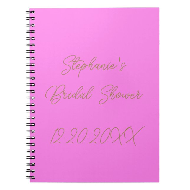Bridal Shower Monograms Pink Gold Wedding Guest Notebook (Front)