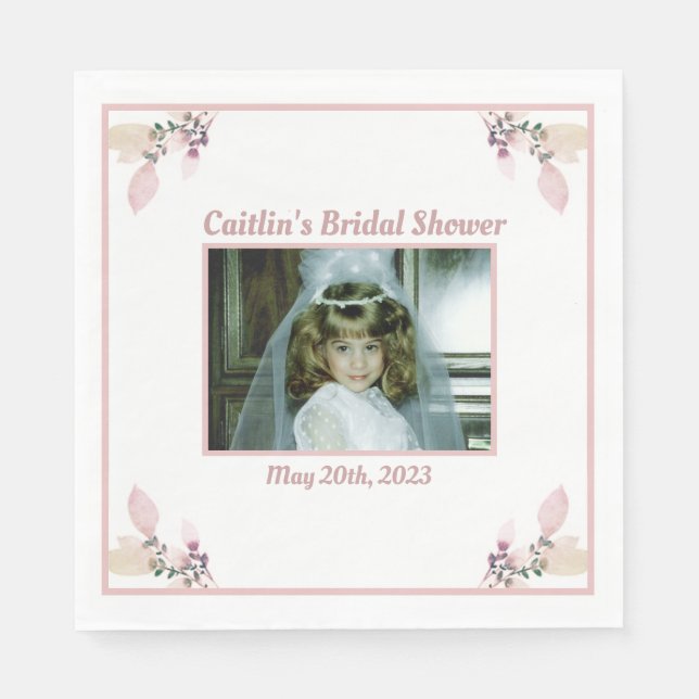 Bridal Shower Napkin - Dusty Rose Theme with Photo (Front)