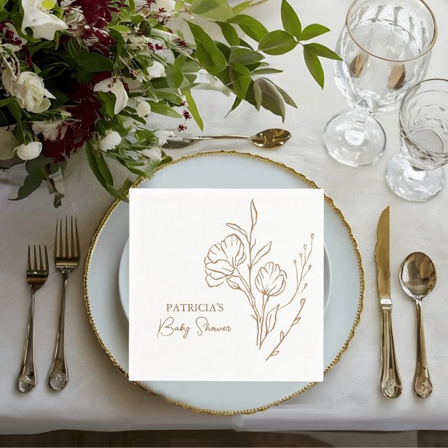 Bridal Shower Napkins | Elegant Gold Script Style (Elevate your bridal shower with our exquisite Modern Gold Faux Foil Script napkins.)