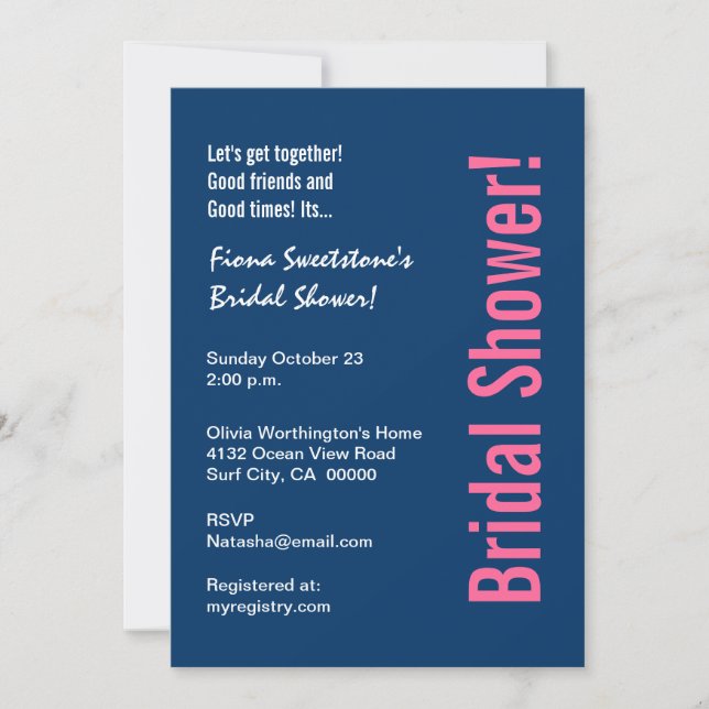 Bridal Shower Navy Blue and Pink Circles Pattern Invitation (Front)