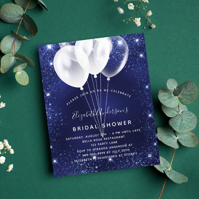Bridal Shower navy blue balloon budget invitation Flyer (Creator Uploaded)