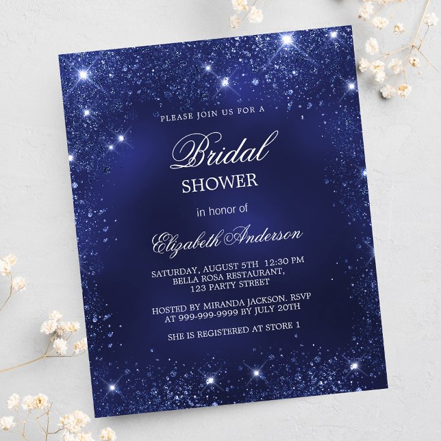 Bridal Shower navy blue budget invitation (Creator Uploaded)