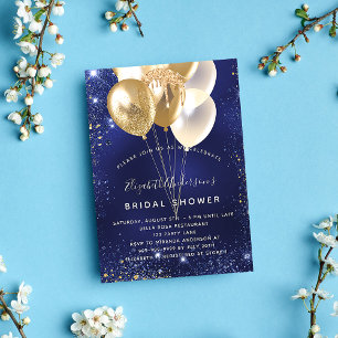 Bridal Shower navy blue gold balloons glamourous Invitation