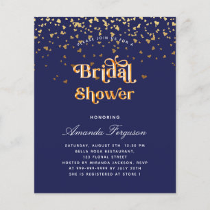 Bridal shower navy blue gold budget invitation flyer