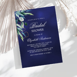 Bridal Shower navy blue greenery elegant Invitation
