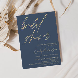Bridal Shower Navy Blue Script Minimalist  Invitation
