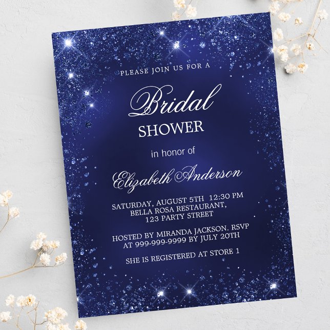Bridal Shower navy blue sparkles luxury Invitation (Creator Uploaded)