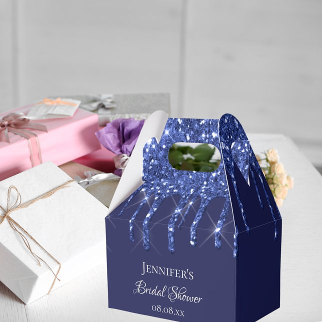Bridal Shower navy blue white glitter thank you Favour Box (Creator Uploaded)