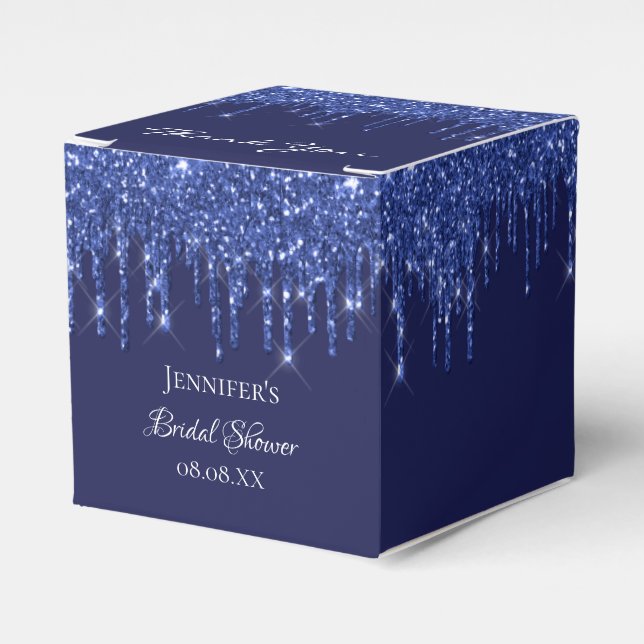 Bridal Shower navy blue white glitter thank you  Favour Box (Front Side)