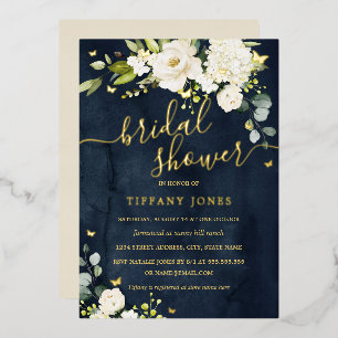 Bridal Shower Navy Champagne Floral Gold 