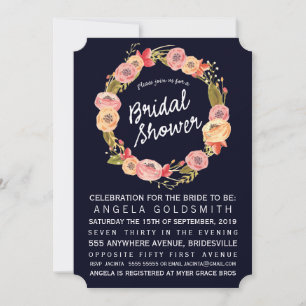 Bridal Shower Navy Floral Wreath Invite
