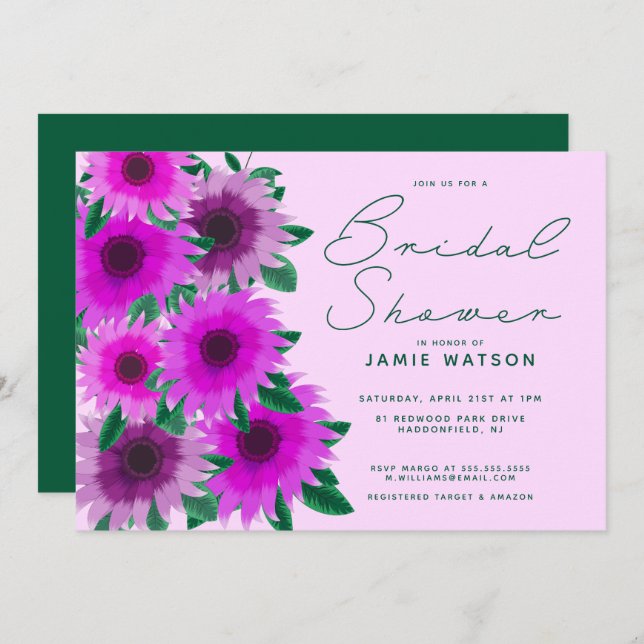 Bridal Shower | Neon Pink Flowers Invitation (Front/Back)