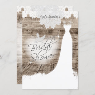 Bridal Shower on Barn Wood with Lace & White Dove Invitation