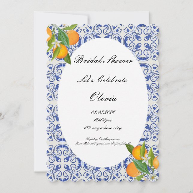 BRIDAL SHOWER ORANGES INVITATION  (Front)