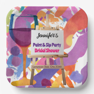Bridal Shower Paint and Sip party Paper Plate
