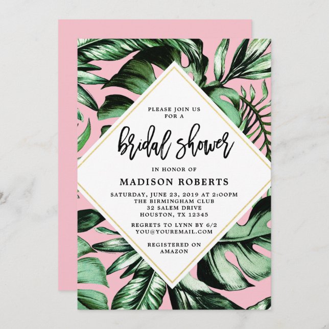 Bridal Shower Palm Leaves Invitation (Front/Back)