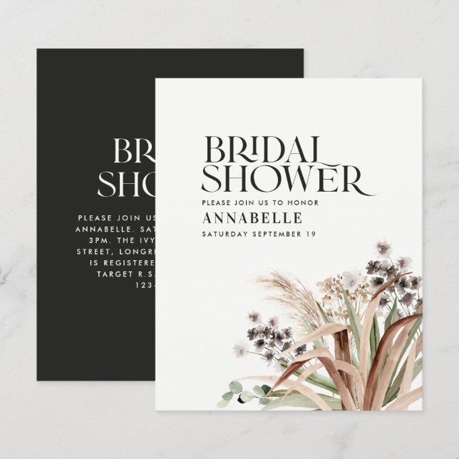 Bridal shower pampas eucalyptus modern rustic boho (Front/Back)