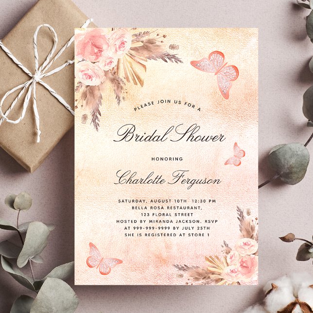 Bridal shower pampas grass blush butterfly invitation (Creator Uploaded)