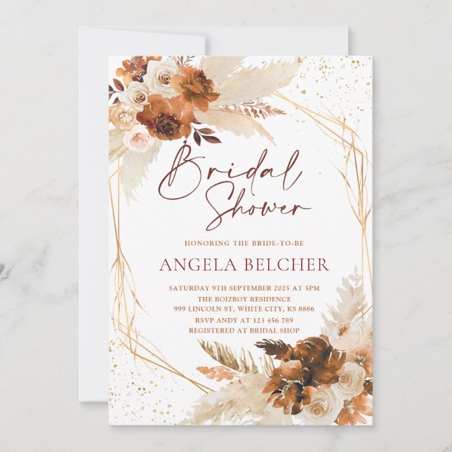 Bridal Shower pampas Grass Fall Autumn Invitation (Front)