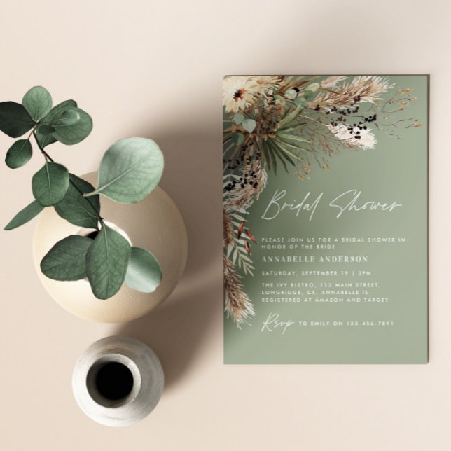 Bridal shower pampas grass modern boho elegant inv invitation (Creator Uploaded)