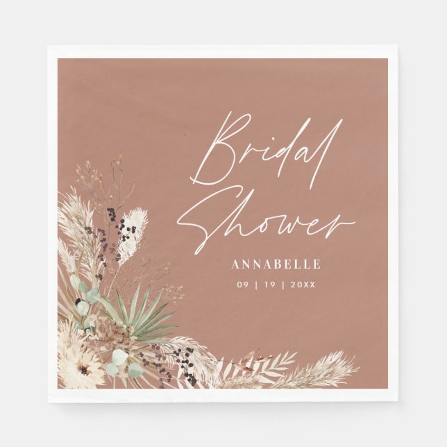 Bridal shower pampas grass modern boho elegant napkin (Front)