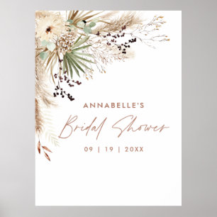 Bridal shower pampas grass modern boho elegant poster