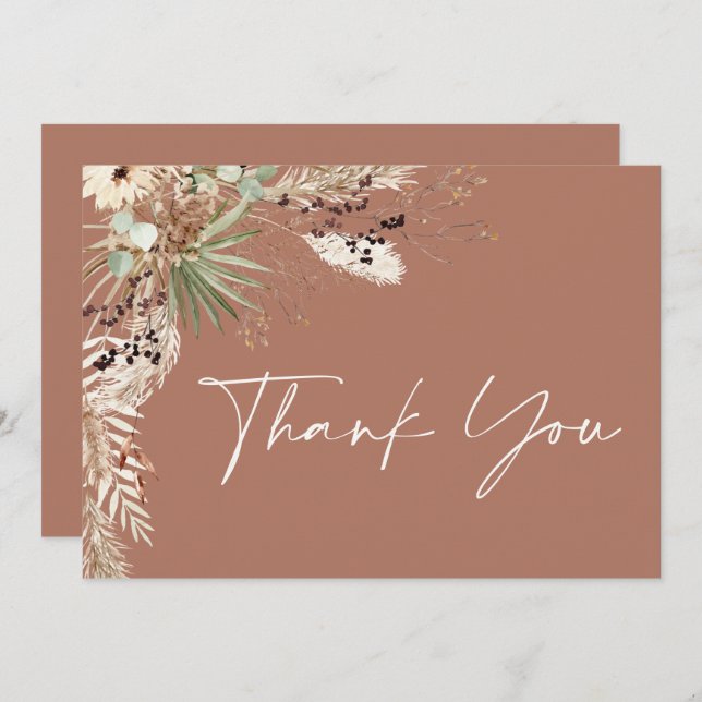Bridal shower pampas grass modern boho elegant thank you card (Front/Back)