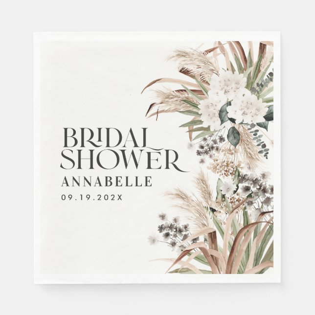 Bridal shower pampas grass modern elegant natural napkin (Front)