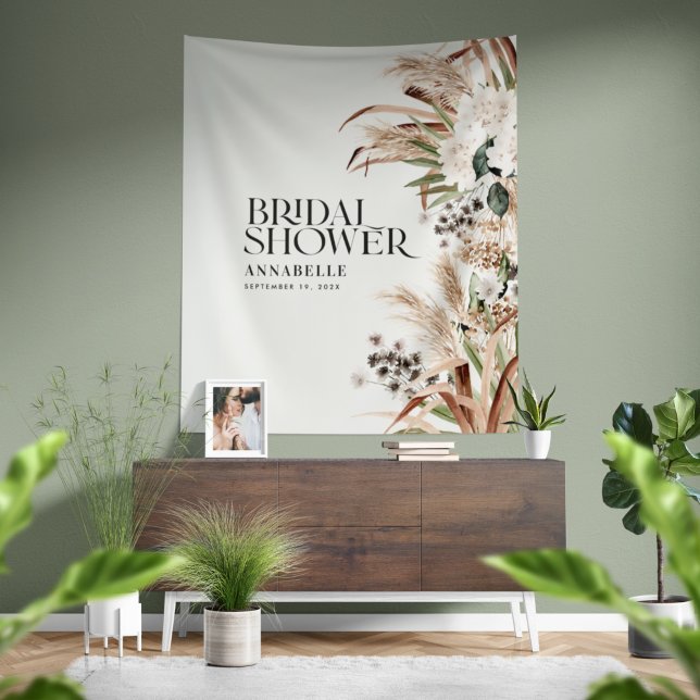 Bridal shower pampas grass modern elegant natural  tapestry (Creator Uploaded)