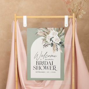 Bridal shower pampas grass modern sage green foam poster