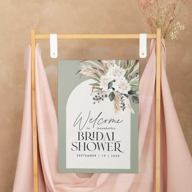 Bridal shower pampas grass modern sage green foam  poster (Creator Uploaded)