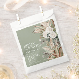 Bridal shower pampas grass modern sage green party favour bag