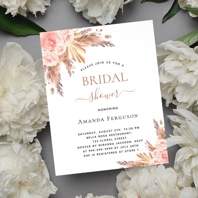 Bridal shower pampas grass rose budget invitation flyer (Creator Uploaded)
